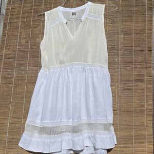 120% Lino 42 S  White Sleeveless Lace Linen Silk Dress Made In Italy